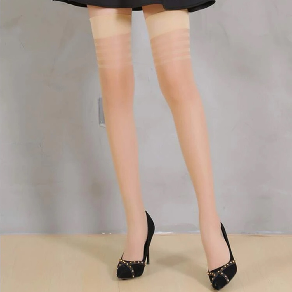 New striped over the knee tan stocking tights